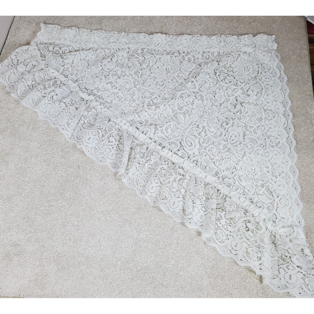 Vintage Ruffled ECRU Lace Swag Curtains 38X39 Floral Design Rod Pocket 1 PAIR (A